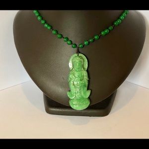 Hand Carved Jadeite Necklace w/ Quanyin Pendant